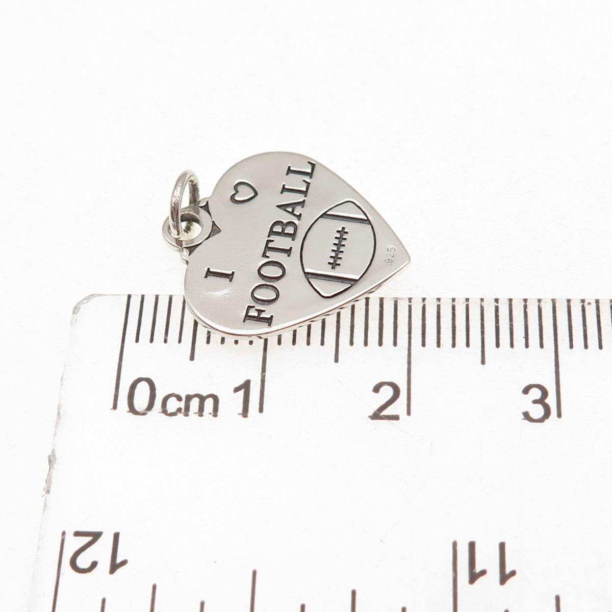 925 Sterling Silver Vintage I Love Football Heart Charm Pendant
