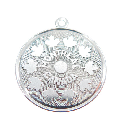 925 Sterling Silver Vintage Canada Montreal Maple Leaf Textured Pendant