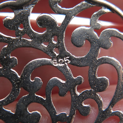 925 Sterling Silver Vintage ATI Swirl Ornate Oxidized Pendant