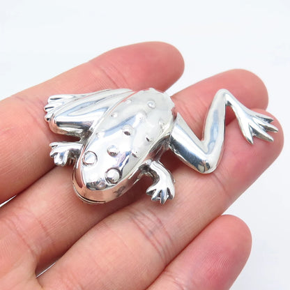 925 Sterling Silver Vintage Frog For Good Luck Pin Brooch / Pendant