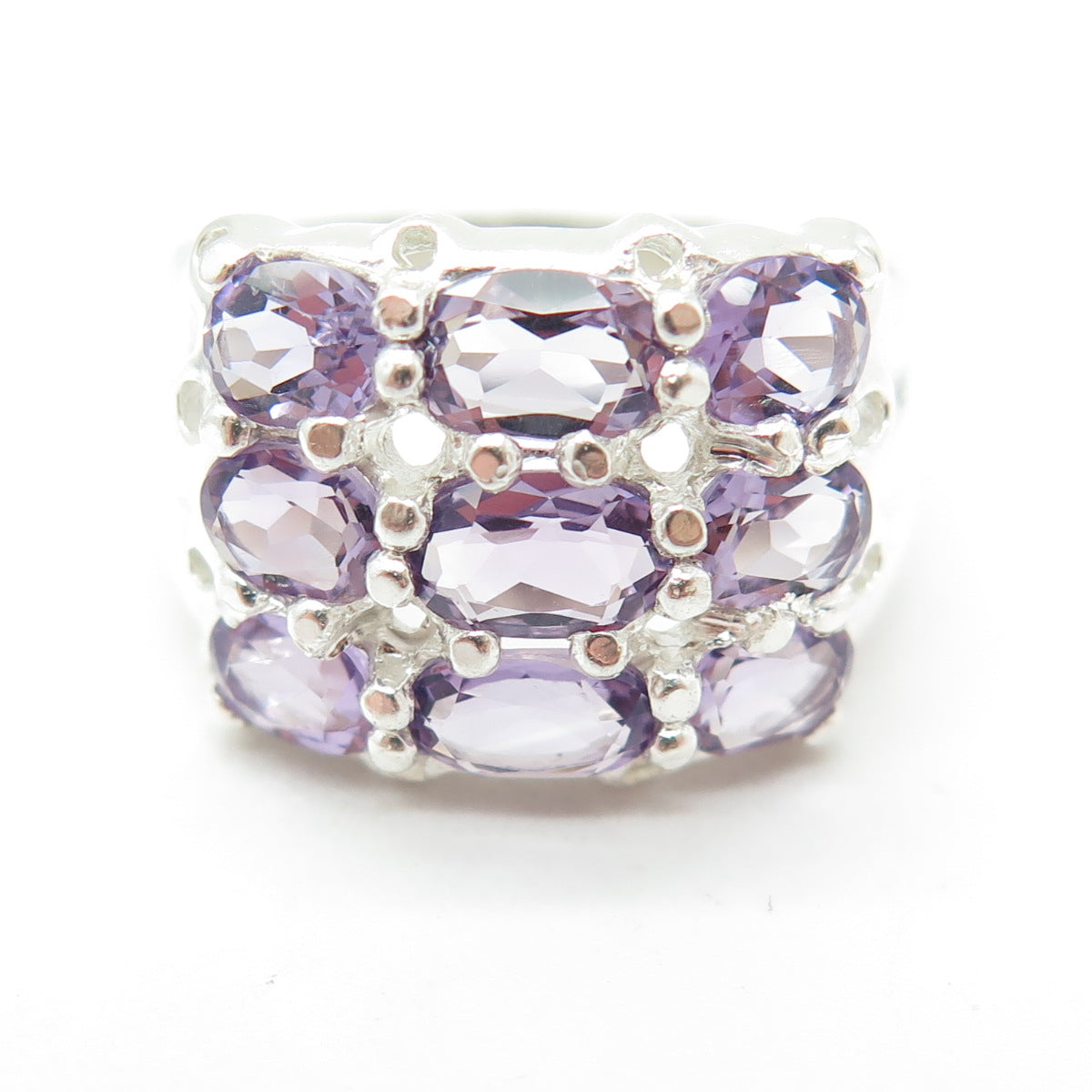 925 Sterling Silver Real Amethyst Gemstone Minimalist Ring Size 9