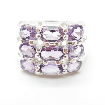 925 Sterling Silver Real Amethyst Gemstone Minimalist Ring Size 9
