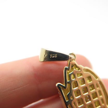 925 Sterling Silver Gold Plated C Z Hands In Prayer Pendant