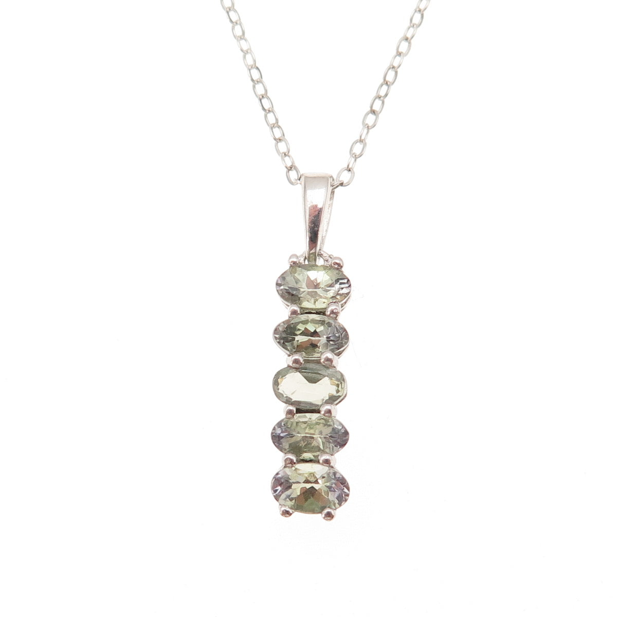 Chuck Clemency 925 Sterling Silver Real Green Amethyst Cable Chain Necklace 20"