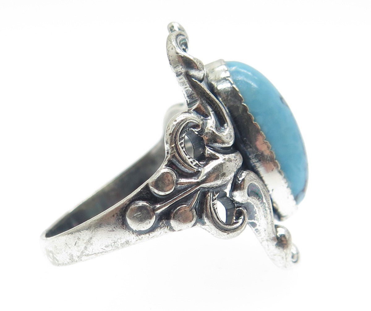 BEAU 925 Sterling Silver Antique Art Deco Faux Turquoise Ring Size 6.25