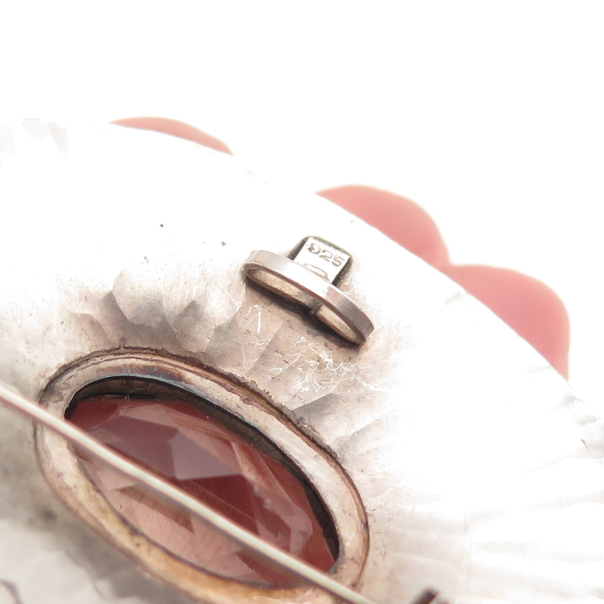 925 Sterling Silver Vintage Real Smoky Quartz Modernist Pin Brooch / Pendant