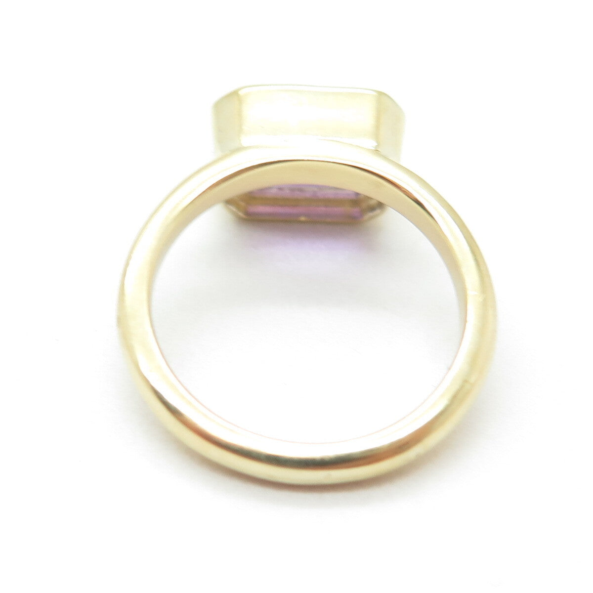 DSMK 925 Sterling Silver Gold Plated Real Emerald-Cut Amethyst Ring Size 6.75