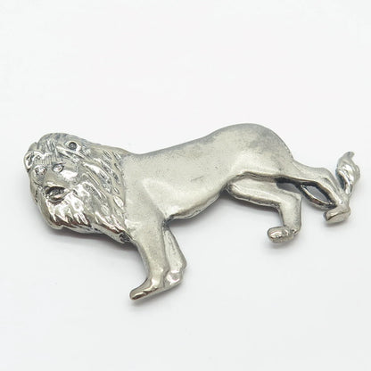 925 Sterling Silver Vintage Italy C Z Lion / Leo Zodiac Sign Pin Brooch