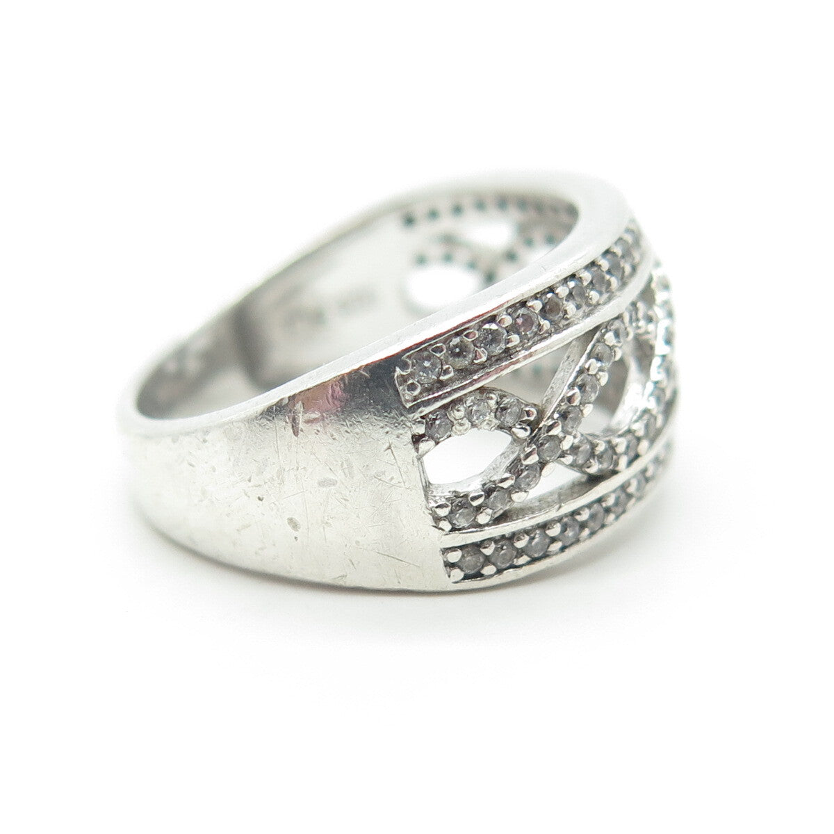 925 Sterling Silver White C Z Heartbeat Wave Ring Size 6.25