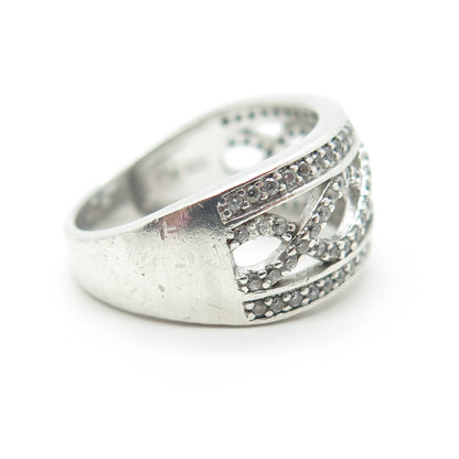 925 Sterling Silver White C Z Heartbeat Wave Ring Size 6.25