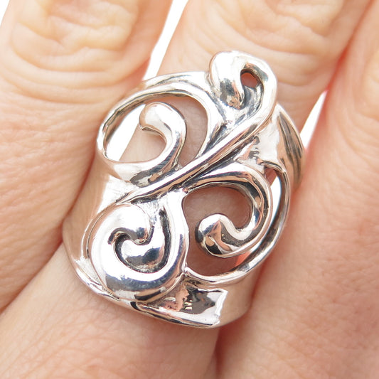 HAGIT GORALI 925 Sterling Silver Vintage Ornate Floral Modernist Ring Size 9