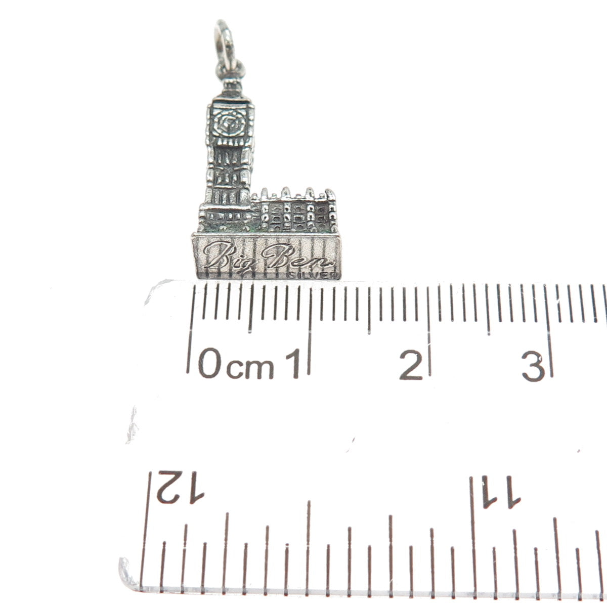 925 Sterling Silver Vintage Big Ben Oxidized Minimalist 3D Charm Pendant