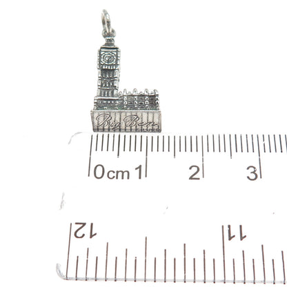 925 Sterling Silver Vintage Big Ben Oxidized Minimalist 3D Charm Pendant