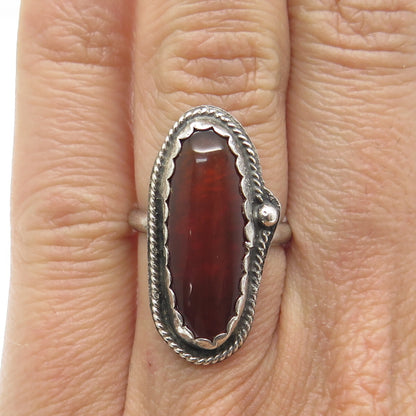REX ABEITA Navajo 925 Sterling Silver Vintage Carnelian Gem Tribal Ring Size 4.5