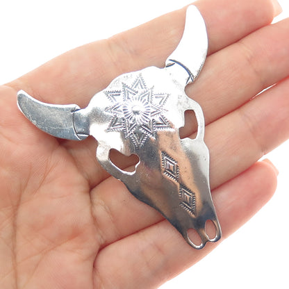 JASON LIVINGSTON NAVAJO Old Pawn Sterling Silver Bull Skull Tribal Pin Brooch
