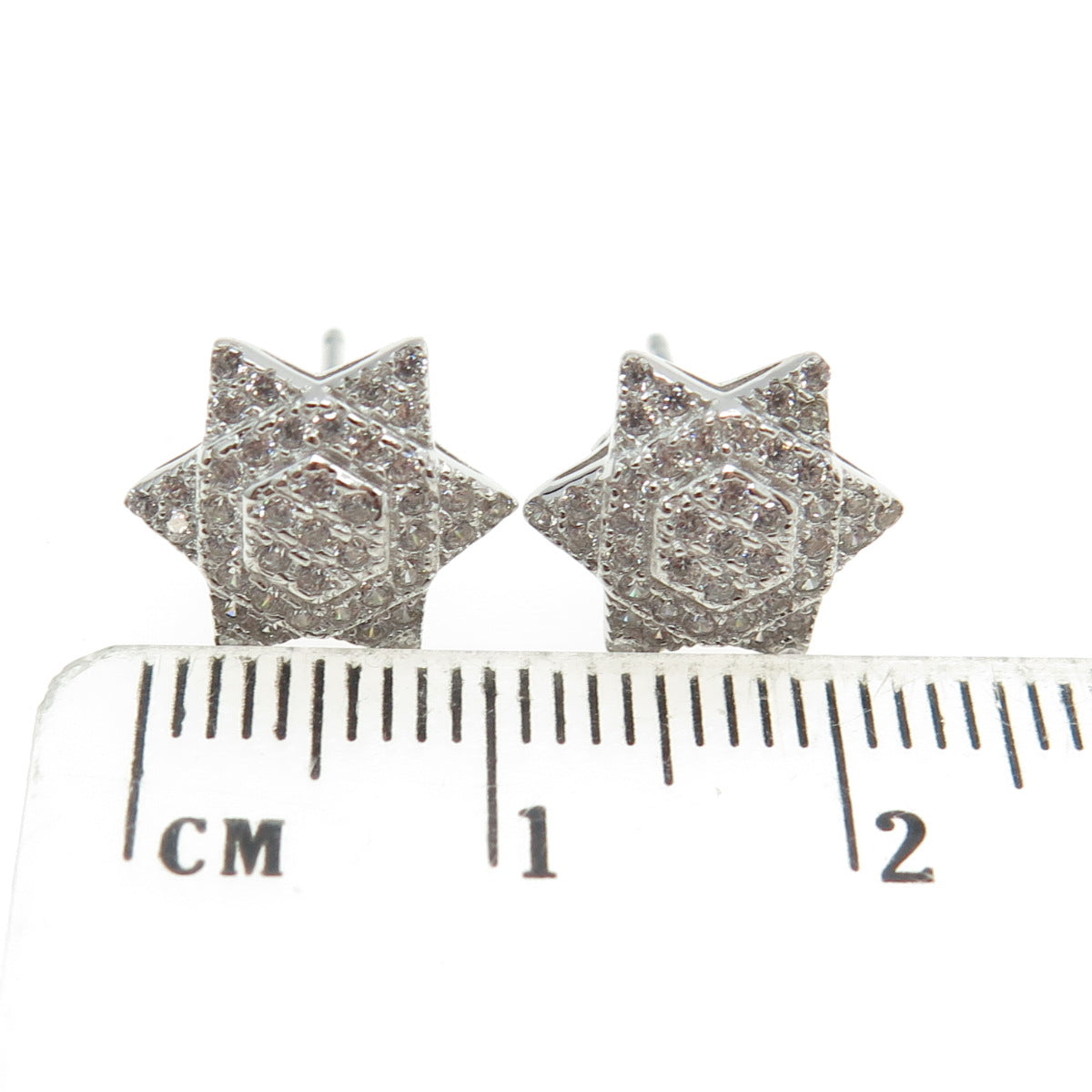 925 Sterling Silver Pave C Z Star Stud Earrings