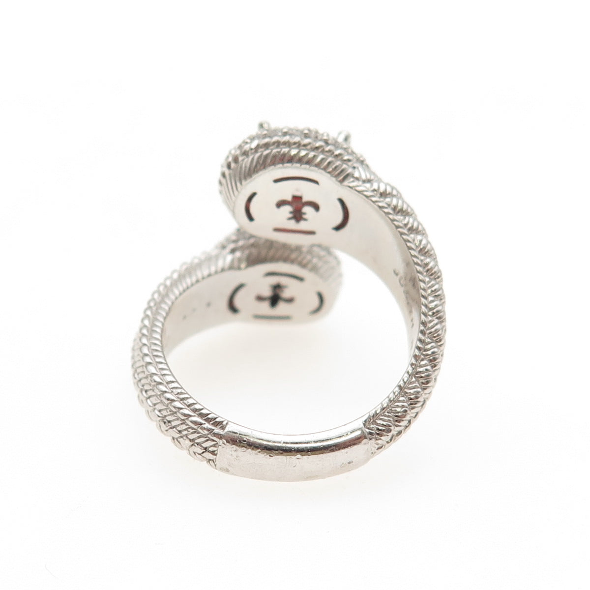 JUDITH RIPKA 925 Sterling Silver Red & White C Z Adjustable Bypass Ring Size 7.5