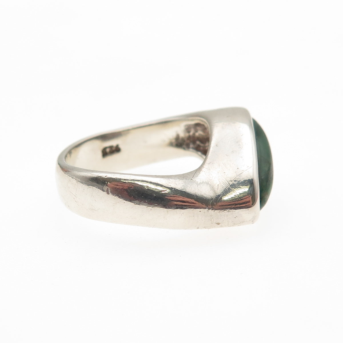 925 Sterling Silver Vintage Real Malachite Modernist Wavy Ring Size 6