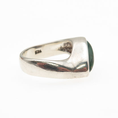 925 Sterling Silver Vintage Real Malachite Modernist Wavy Ring Size 6