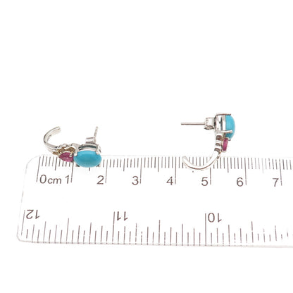 Chuck Clemency 925 Sterling Silver 2-Tone Real Turquoise & Ruby Earrings