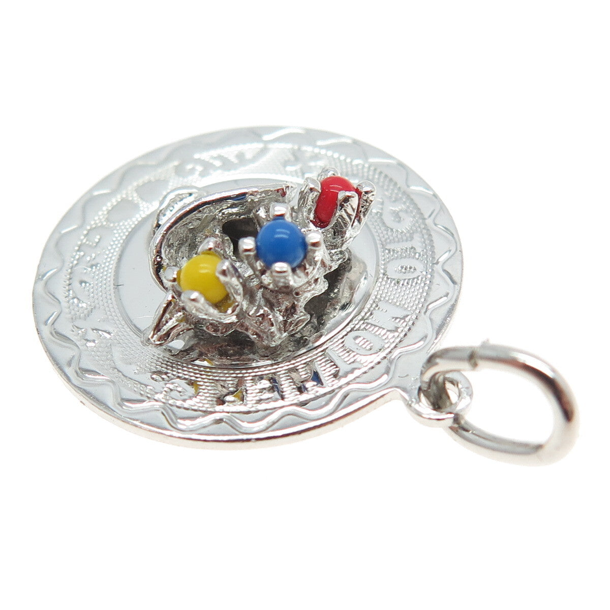 FORSTNER 925 Sterling Silver Vintage Glass "To Mother" Floral Basket Pendant