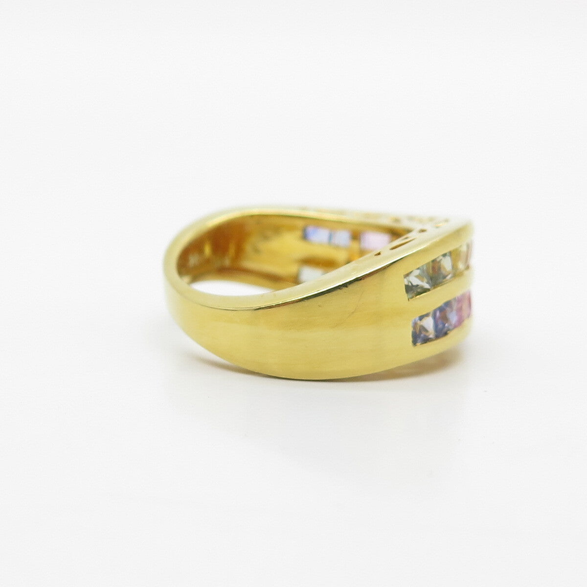 925 Sterling Silver Gold Plated Multi-Color C Z Wavy Ring Size 7.25