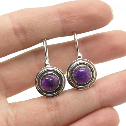 925 Sterling Silver Vintage Real Amethyst Gemstone Dangling Earrings