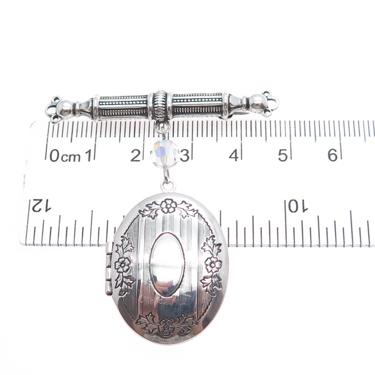 PIDIDDLY LINKS Sterling Silver Antique Crystal Locket Medal Oxidized Pin Brooch