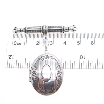 PIDIDDLY LINKS Sterling Silver Antique Crystal Locket Medal Oxidized Pin Brooch