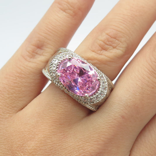 925 Sterling Silver Oval & Round-Cut Pink & White C Z Ring Size 7.25