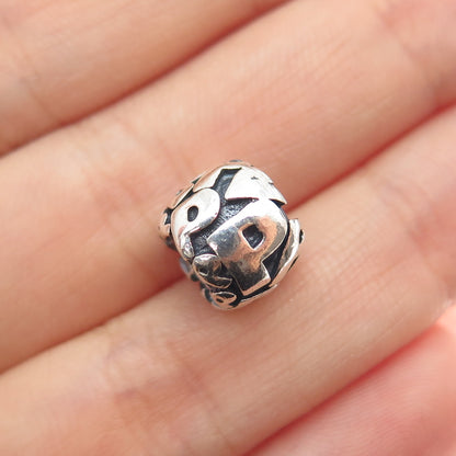 925 Sterling Silver Letter P Initial Oxidized Slide Bead Charm