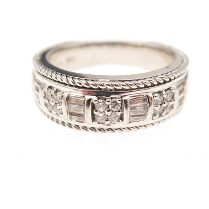 925 Sterling Silver Vintage Round & Emerald-Cut C Z Ring Size 7.25