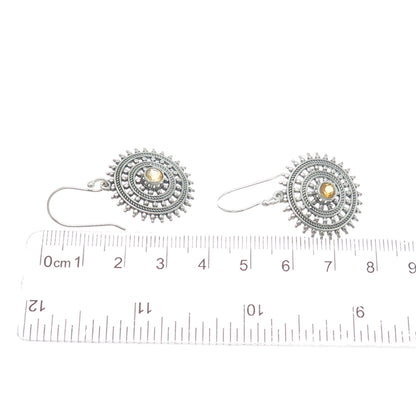 925 Sterling Silver Vintage Real Yellow Topaz Wheel of Fortune Dangle Earrings