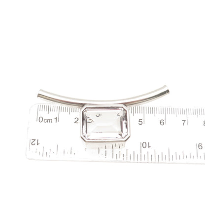 925 Sterling Vintage Real Emerald-Cut Clear Rock Crystal Modernist Slide Pendant