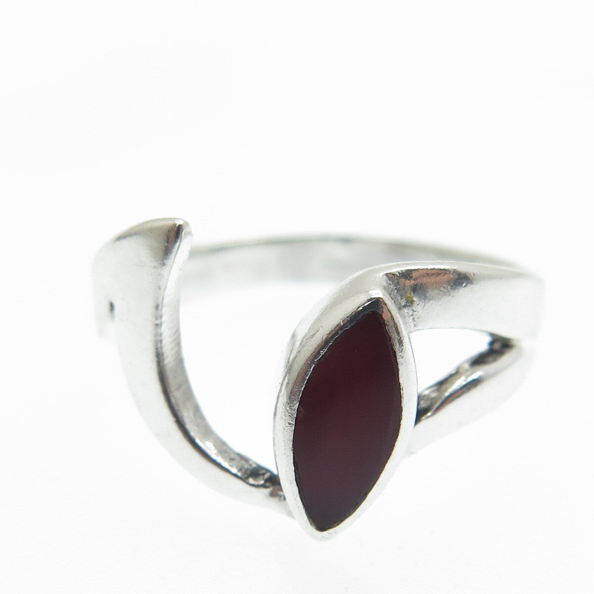 925 Sterling Silver Vintage Real Carnelian Modernist Oxidized Ring Size 6.25