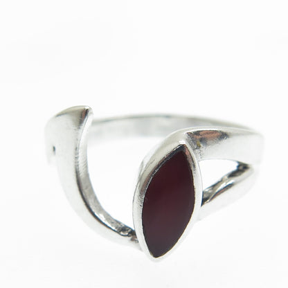 925 Sterling Silver Vintage Real Carnelian Modernist Oxidized Ring Size 6.25