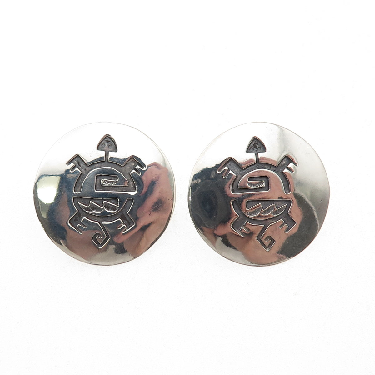 Ted Wadsworth Hopi Old Pawn 925 Sterling Silver Vintage Turtle Tribal Earrings