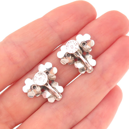 Beau 925 Sterling Silver Antique Art Deco Floral Oxidized Screw Back Earrings