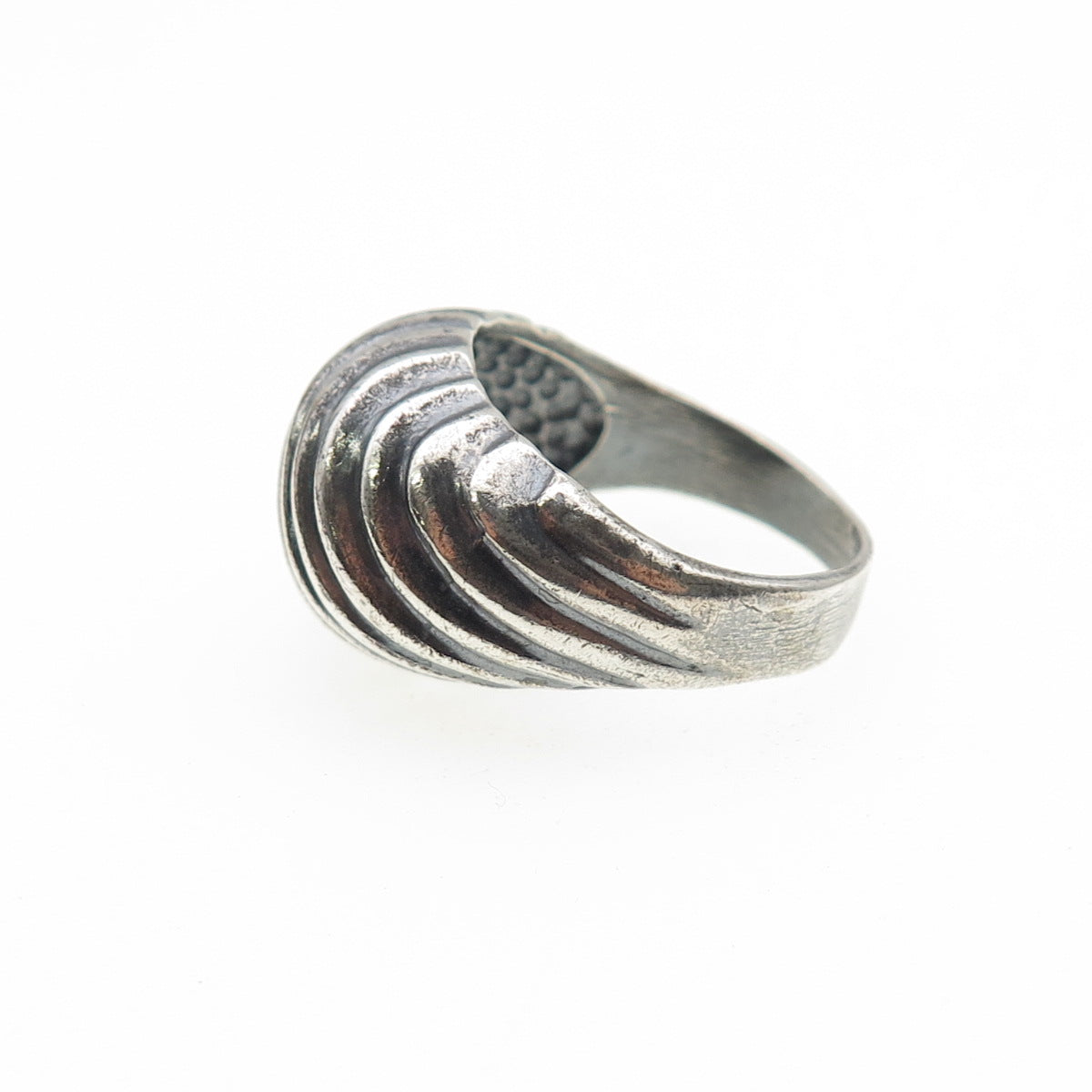 925 Sterling Silver Vintage Modernist Ribbed Dome Oxidized Ring Size 6.75