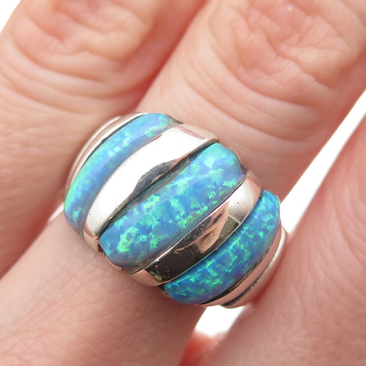TED OTT 925 Sterling Silver Vintage Real Opal Modernist Ring Size 9