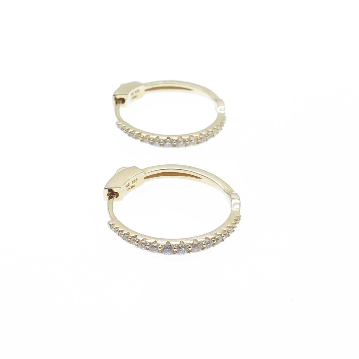 925 Sterling Silver Gold Plated Round-Cut Graduated C Z Hoop Earrings