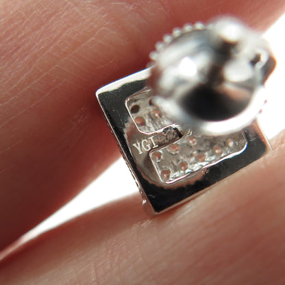 925 Sterling Silver Round-Cut C Z Sparkle Square Stud Earrings