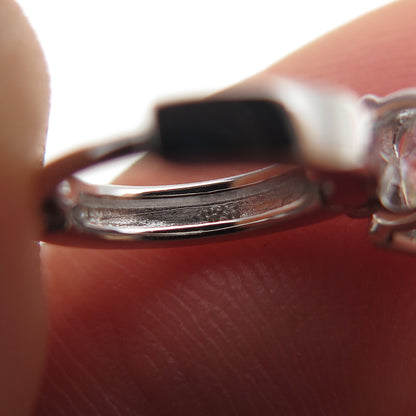 925 Sterling Silver Heart-Cut C Z Dangle Hoop Earrings