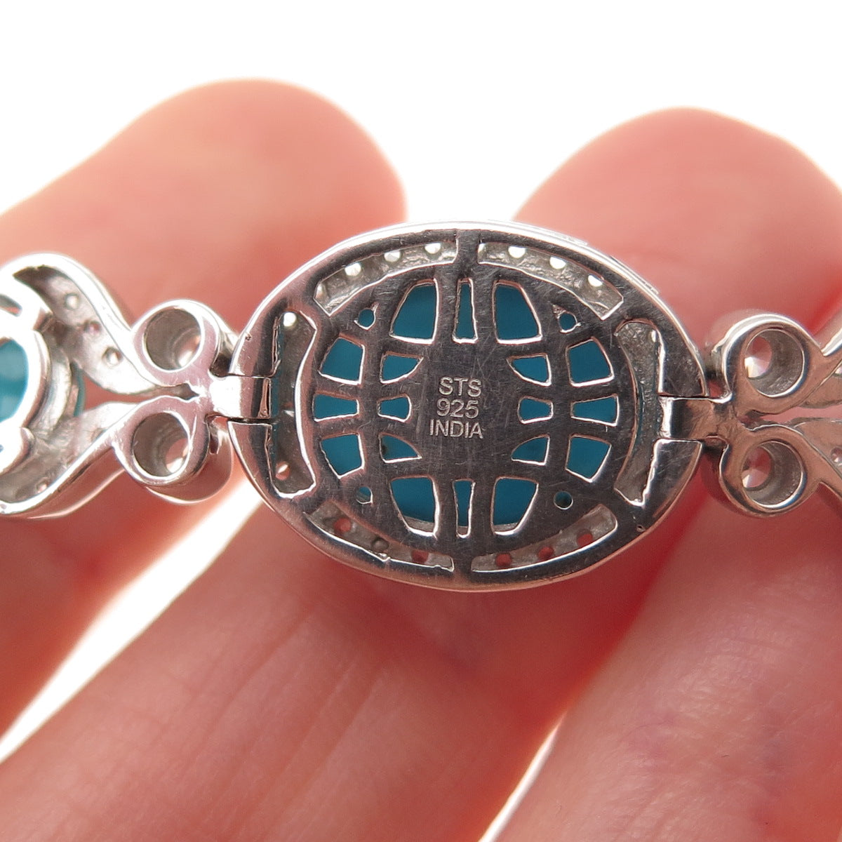 Chuck Clemency Sterling Silver Real Turquoise & Topaz Adjustable Bracelet 7-9.5"