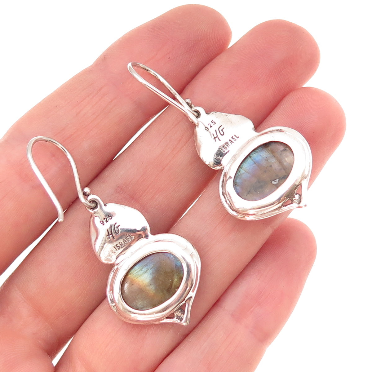 Hagit Gorali 925 Sterling Silver Vintage Israel Real Labradorite Pearl Earrings