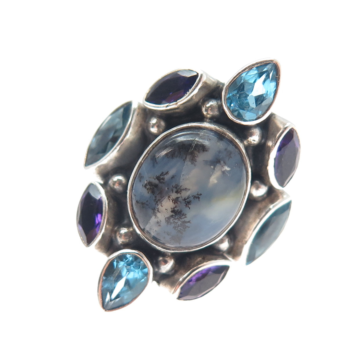 NICKY BUTLER Sterling Vintage Real Dendritic Agate Topaz Amethyst Ring Size 6.25