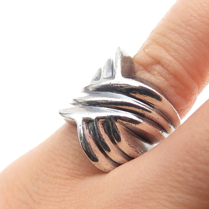 CHAPAL ZENRAY 925 Sterling Vintage Modernist Crisscross Oxidized Ring Size 4.5