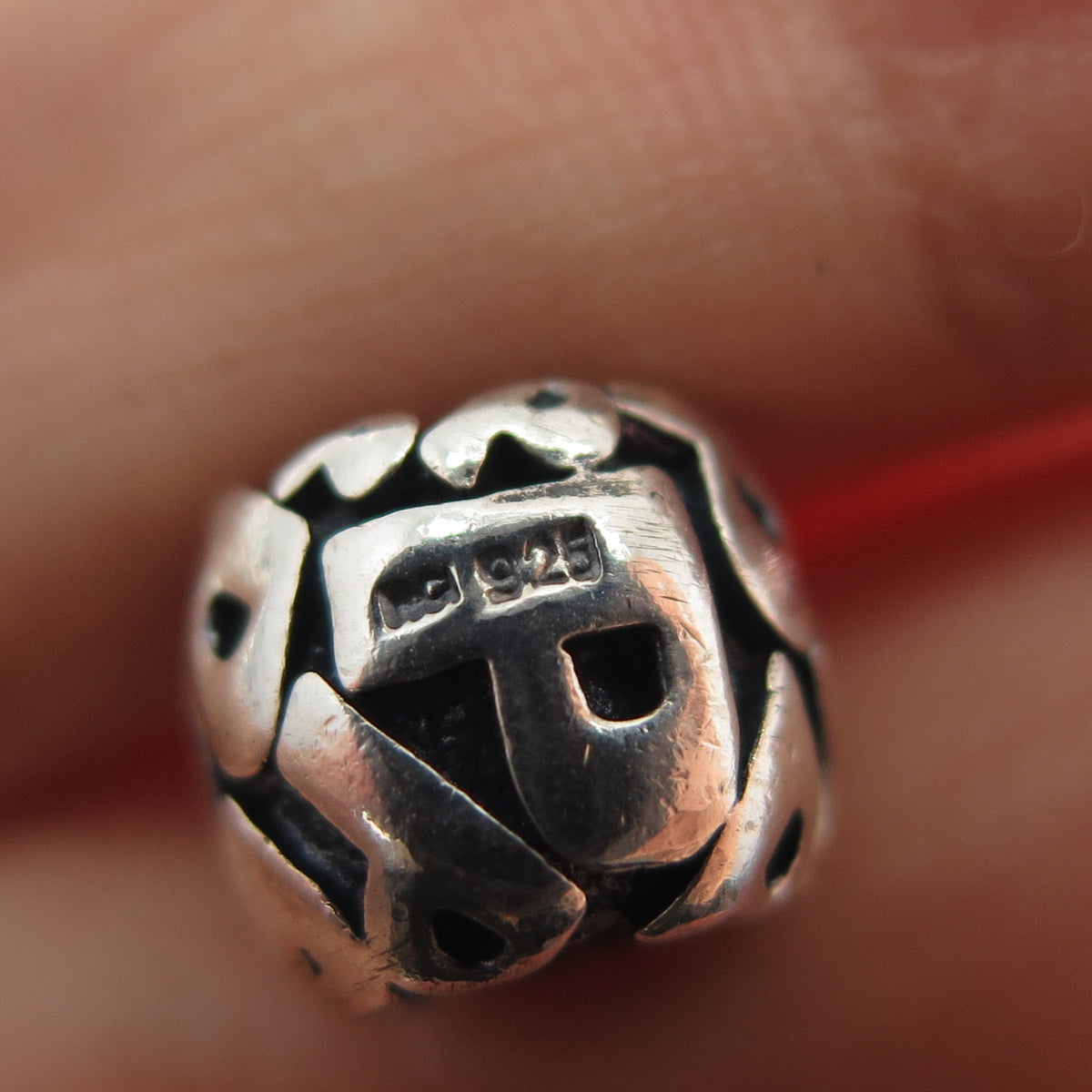925 Sterling Silver Letter P Initial Oxidized Slide Bead Charm