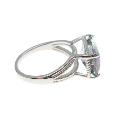 925 Sterling Silver Real Mystic Quartz Roped Bezel Ring Size 7.25