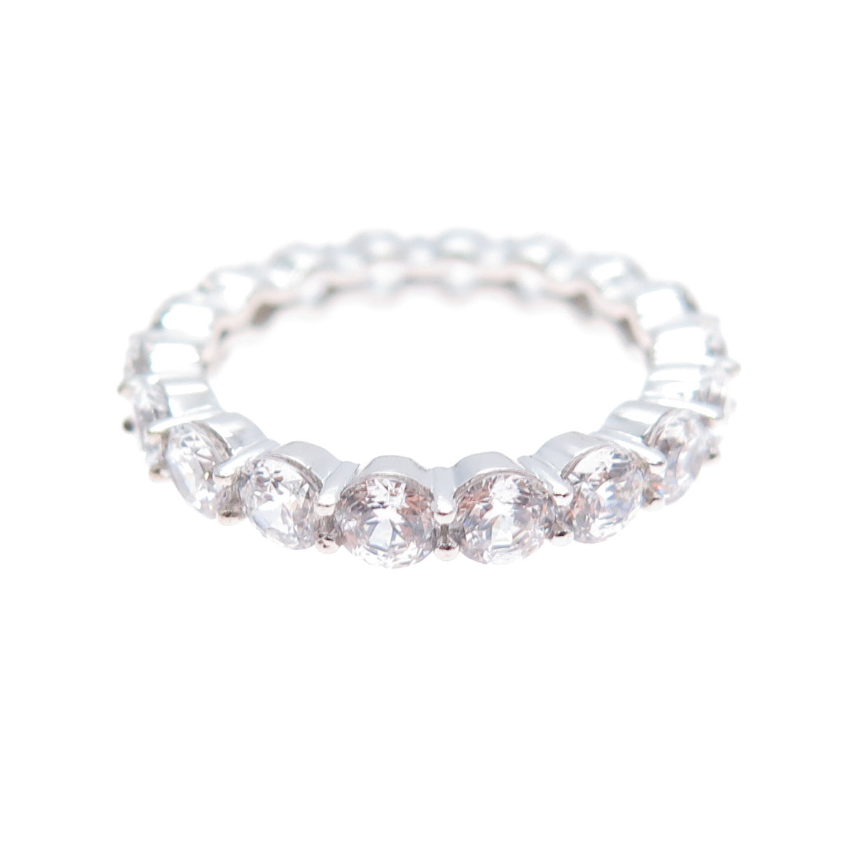 925 Sterling Silver NVDR Round-Cut C Z Eternity Band Ring Size 6